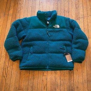 The North Face Nuptse Sherpa High Pile Bomber Jacket Size L $430 Harbor Blue